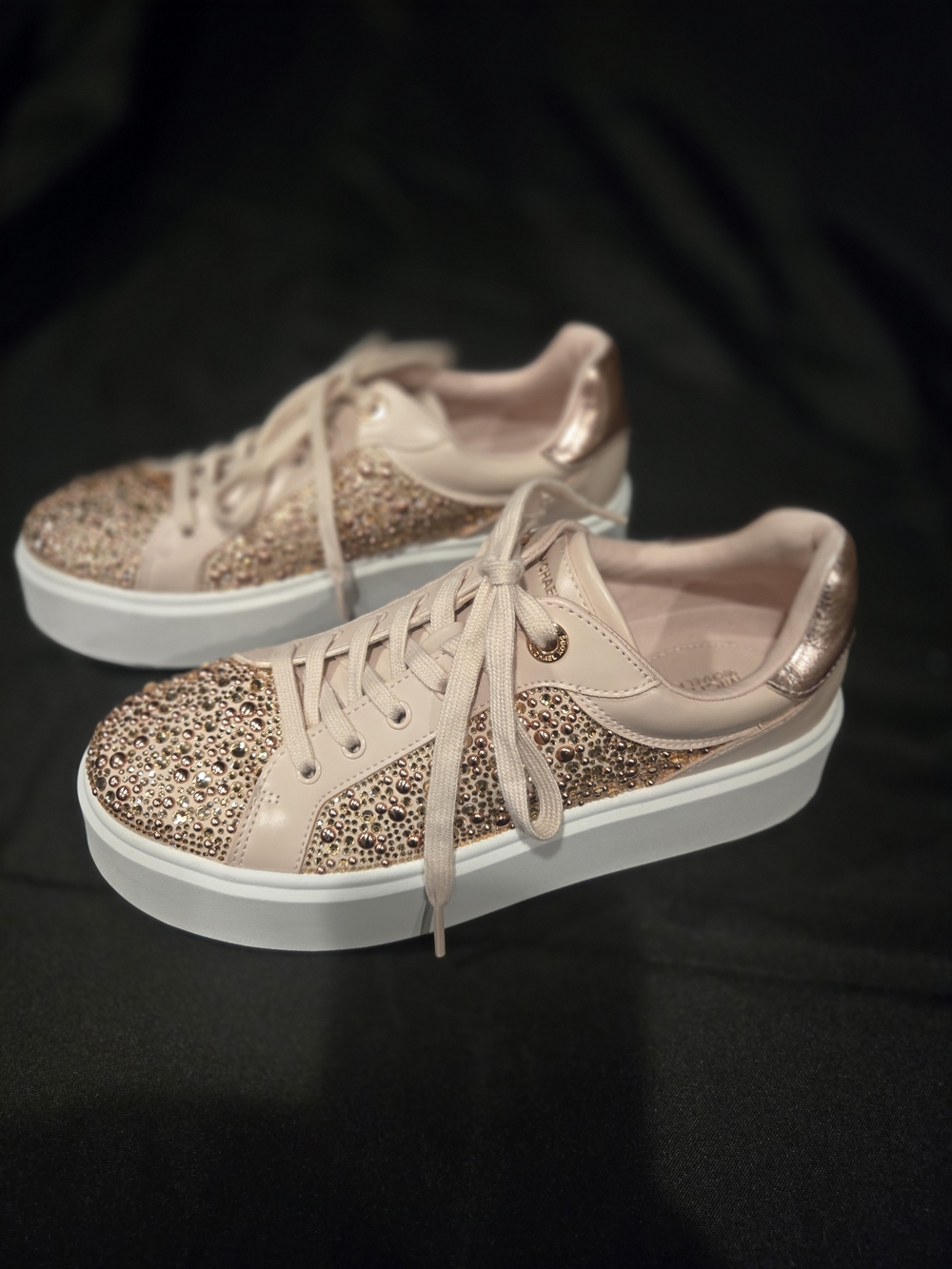 Michael Kors Blush Pink Crystal-Embellished Lace-Up Sneakers - Picture 2 of 7